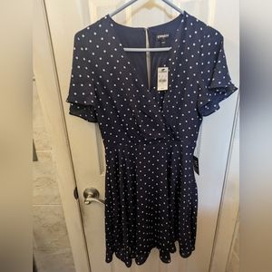Cute dark blue and white polka dot dress